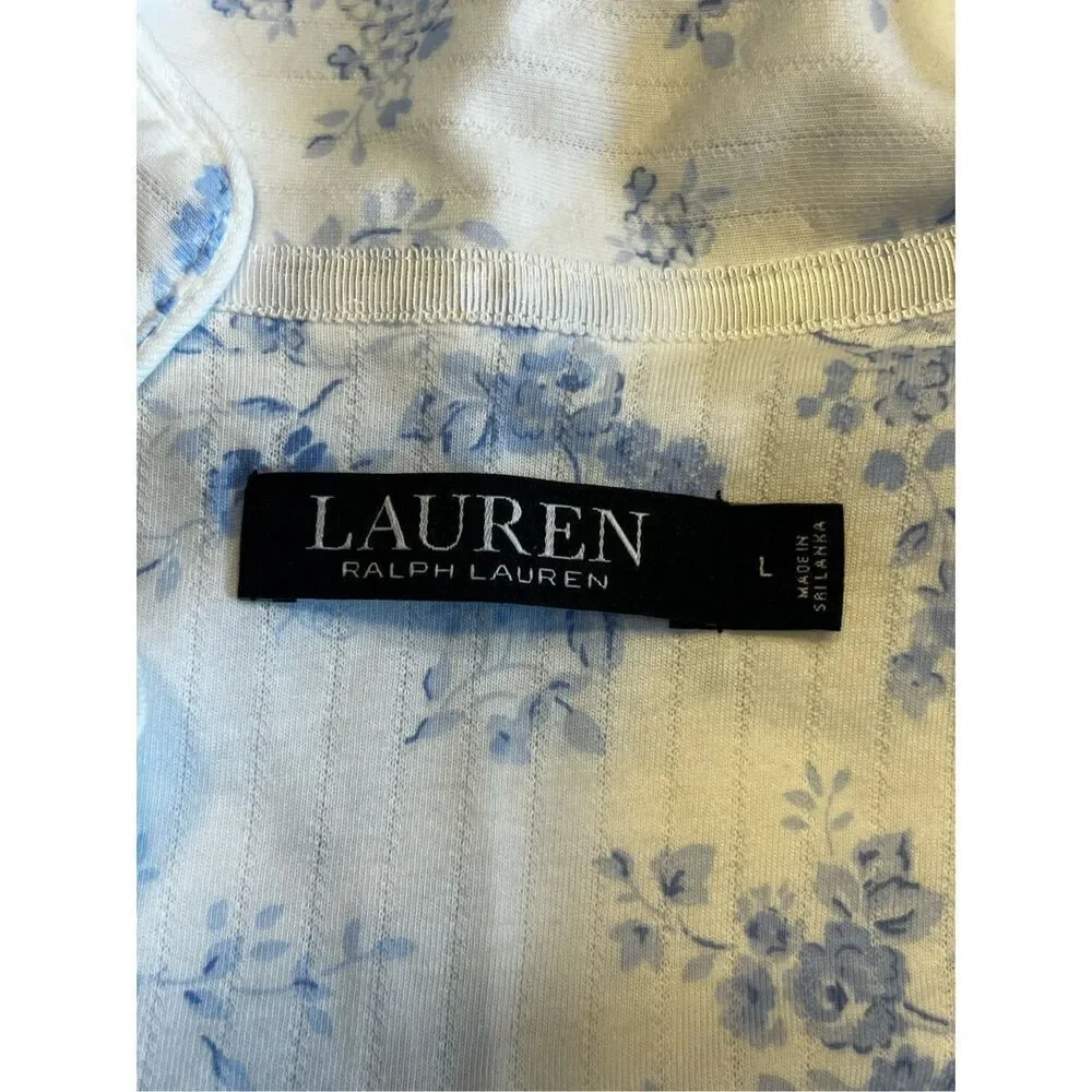 Ralph Lauren Women's Large floral Night Sleep Shirt Button Up Embroider Pocket